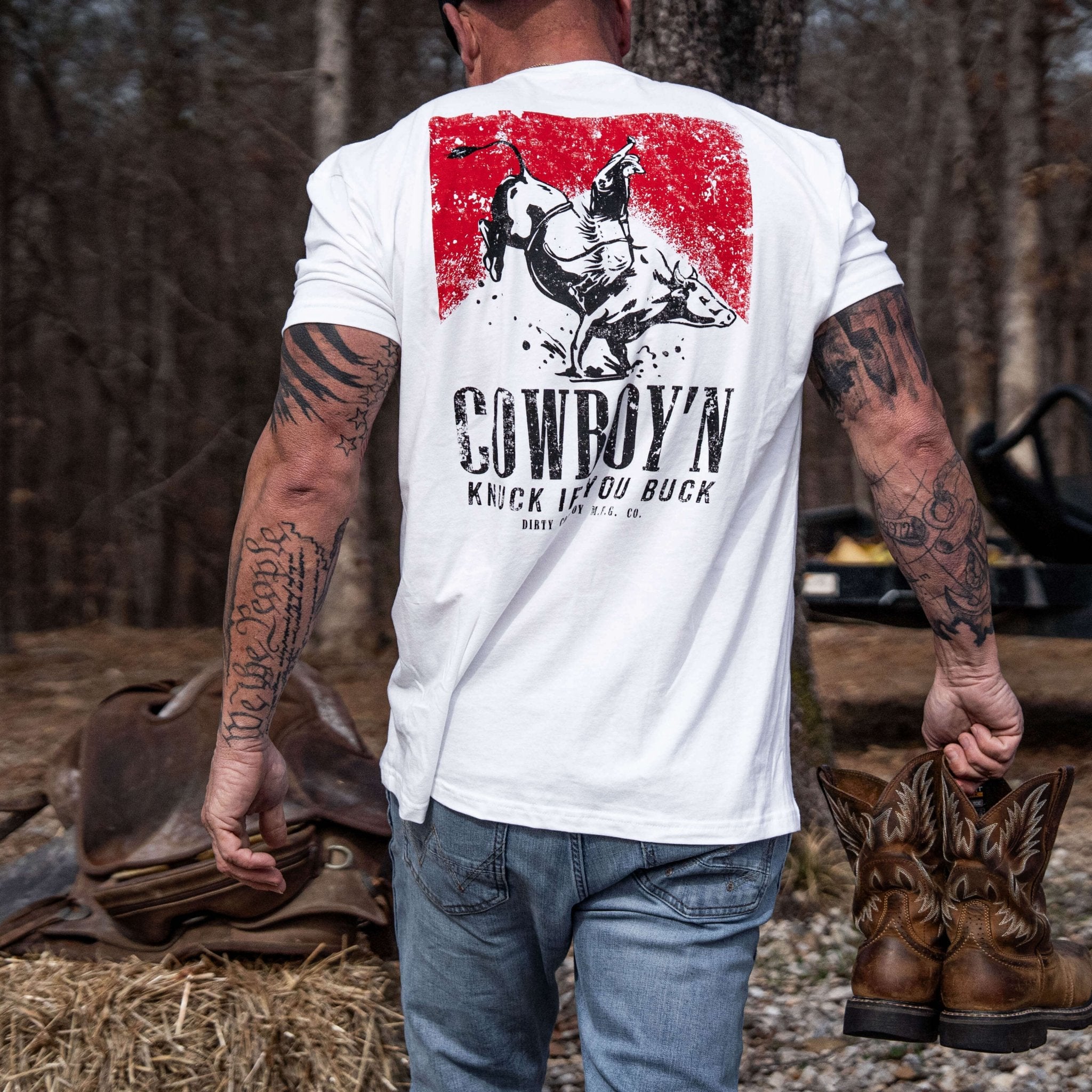 Cowboy'n | Knuck If You Buck Men's T-Shirt - DIRTY COWBOY MFG #color_white