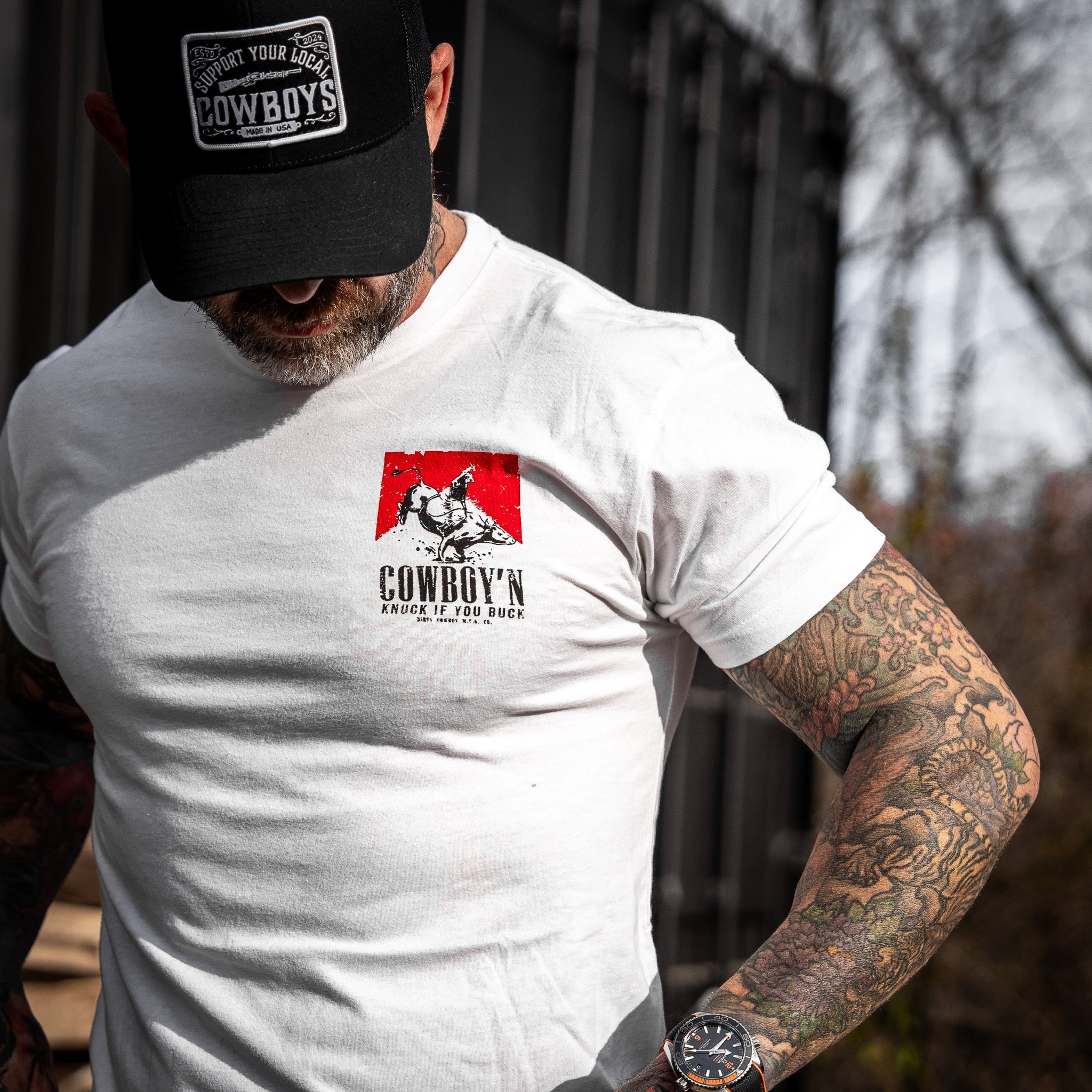 Cowboy'n | Knuck If You Buck Men's T-Shirt - DIRTY COWBOY MFG #color_white