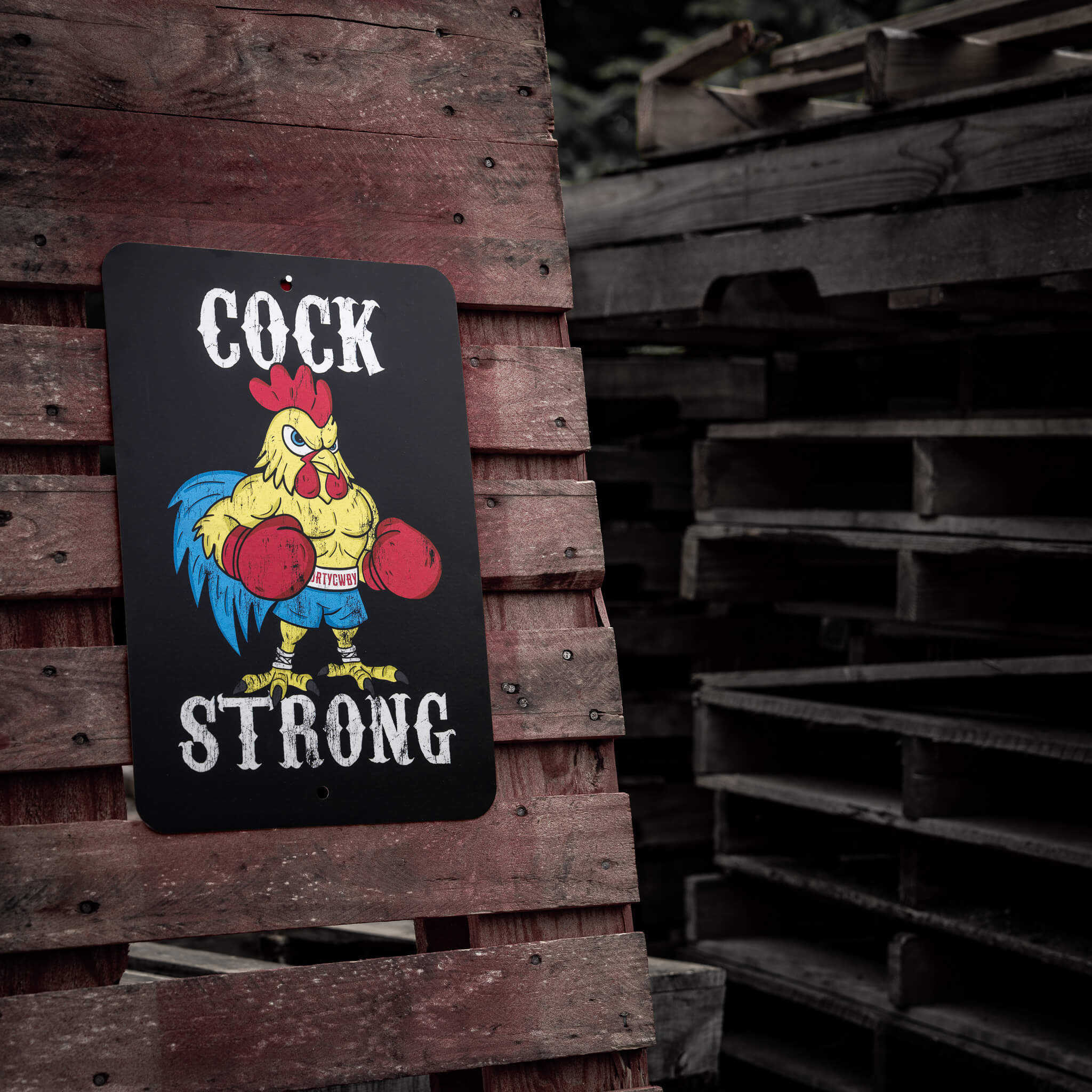 Cock Strong Boxing Chicken Wall Mounted Metal Sign